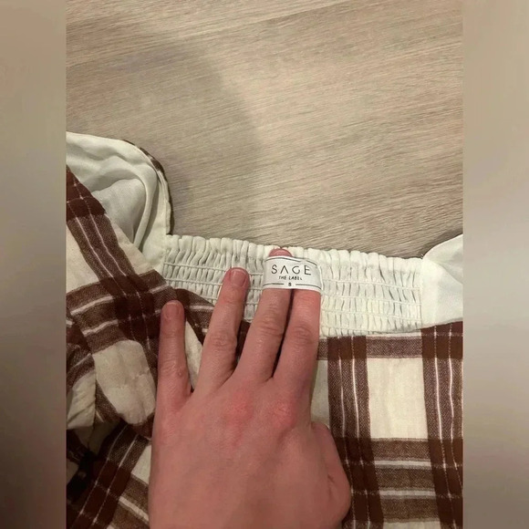 SAGE THE LABEL Tennessee Brown Plaid Puff Sleeve Mini Dress / Size Small / - Picture 2 of 11